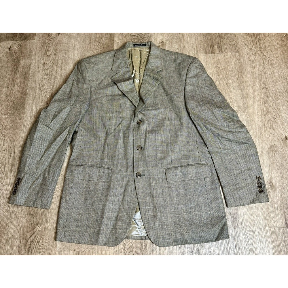 Ralph‎ Ralph Lauren Blazer Mens 41R Windowpane Gray Silk Wool Blend Sport Coat
